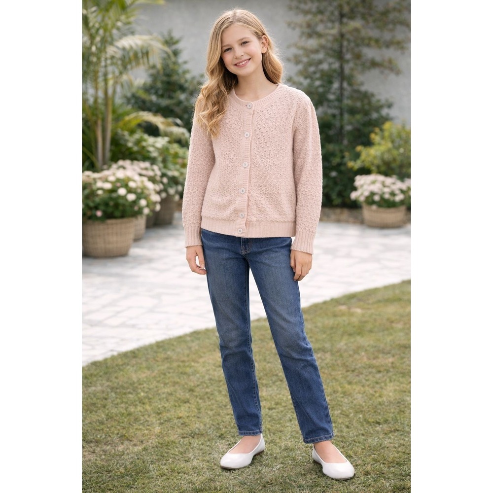 YE MAK Cardigan Sweater‎ Girls Size 6/8 Pink Cotton Button Knit Cute MK3514KID